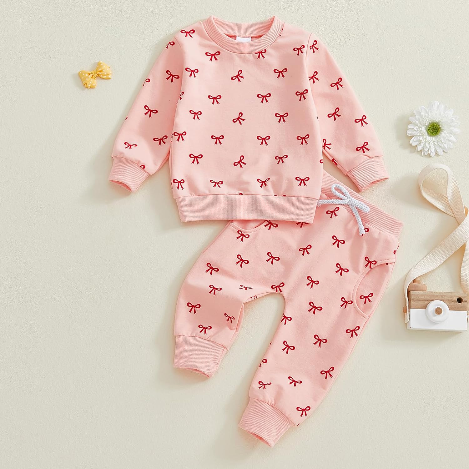 Infant Girl Clothes Valentines Baby Girl Outfit Toddler Sweatshirt Bow Shirt Pants Spring Clothing Set - Image 2
