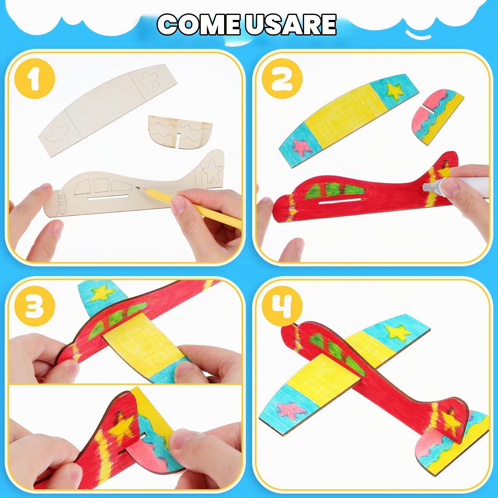 Toyvian Di Aeroplano in Legno Fai-Da-Te Per Bambini Kit Di Assemblaggio Creativo Giocattolo Di Pittura Non Verniciato 7.3X5.7X2.2 Pollici Regalo Compleanno Festa