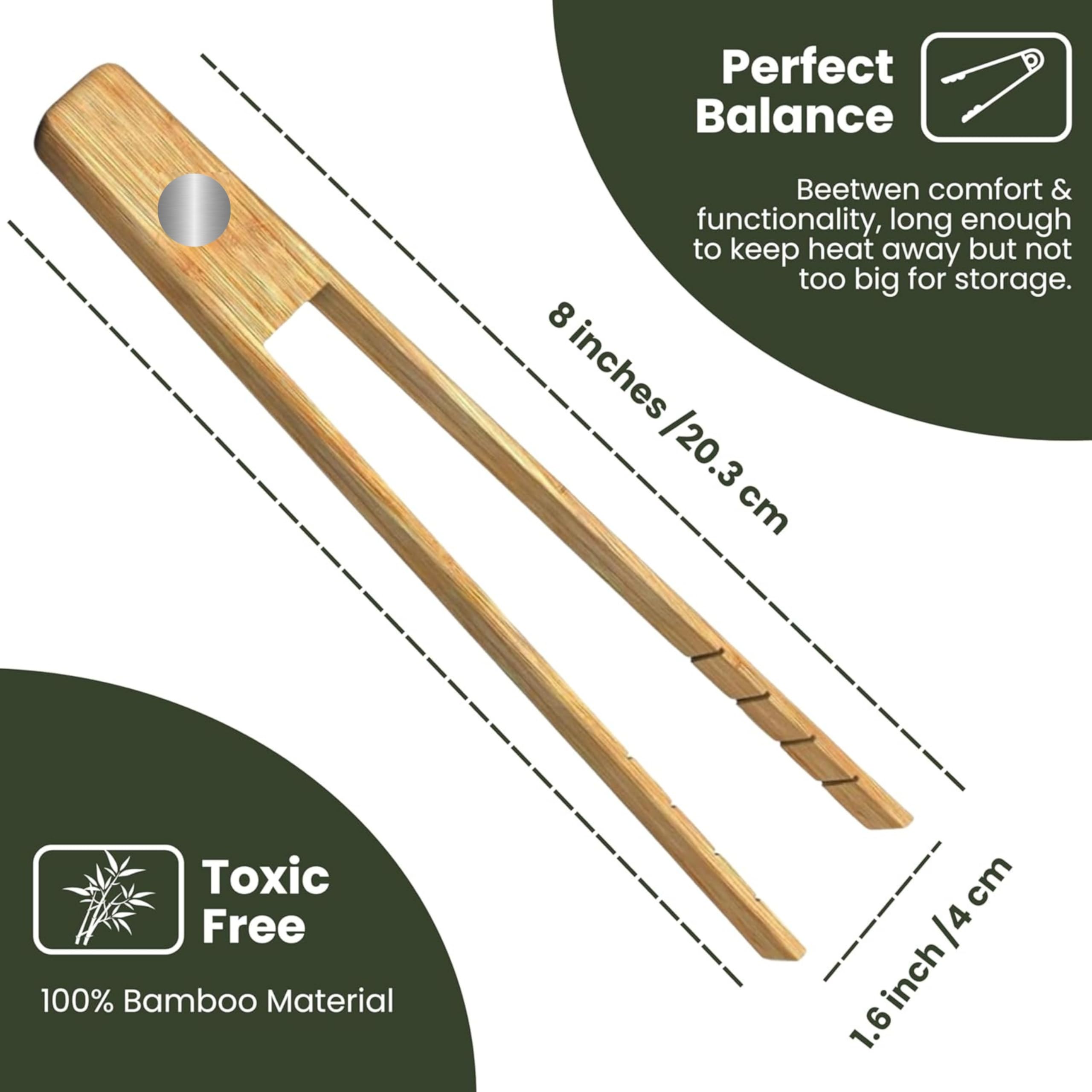 Pinzas para tostadora con imán | Utensilios de cocina para cocinar y sostener tostadas de tocino, panecillos de bagel | Bambú natural no tóxico de 8 pulgadas de largo 6