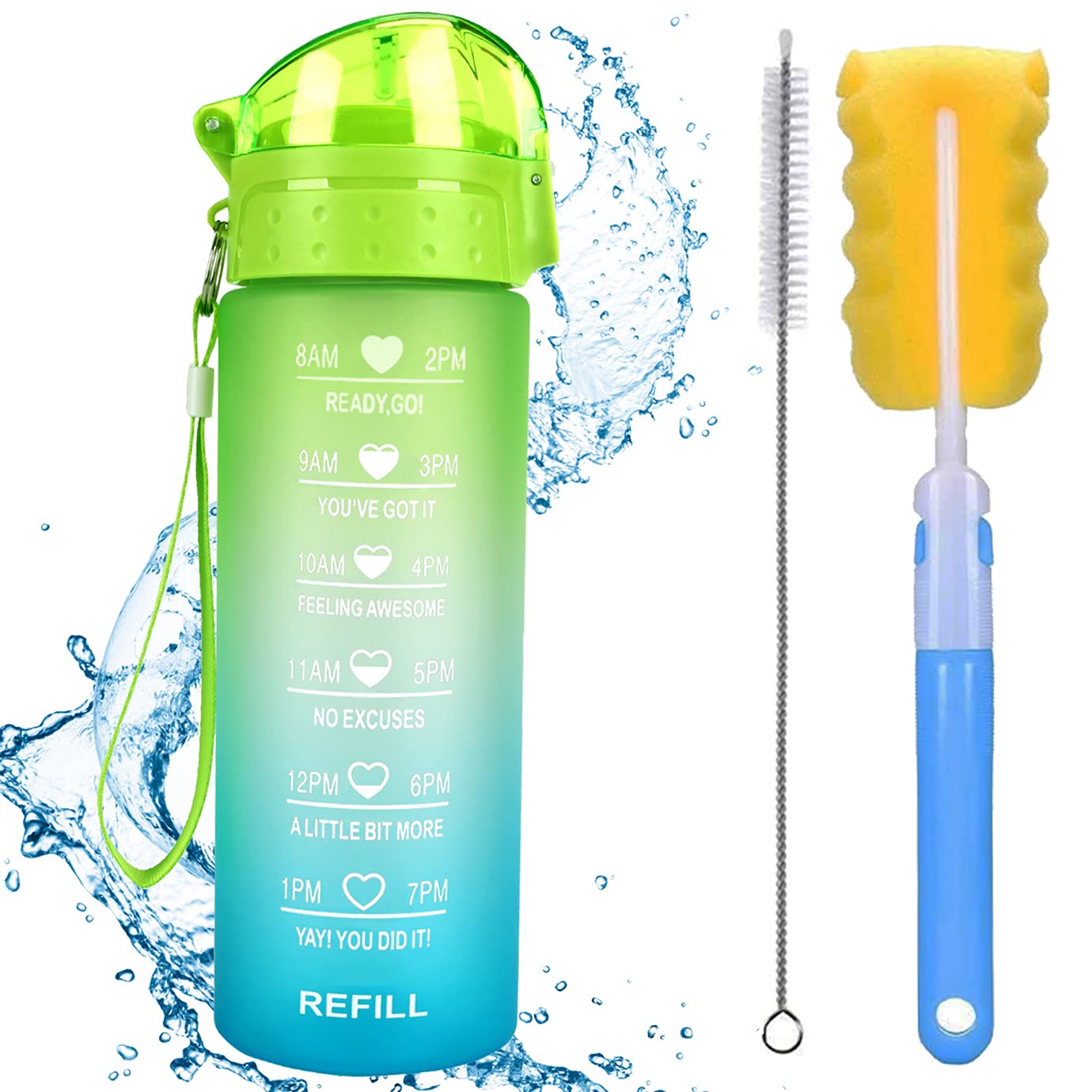 XACIOA18oz Water Bottle with Straw & Time Markings,532 ml Tritan Drink Sport Flask Leakproof,Canteen Bottle BPA Free for Kids & Adults,Ensure You Drink Enough Water for Outdoor Travel,Cycling,Gym