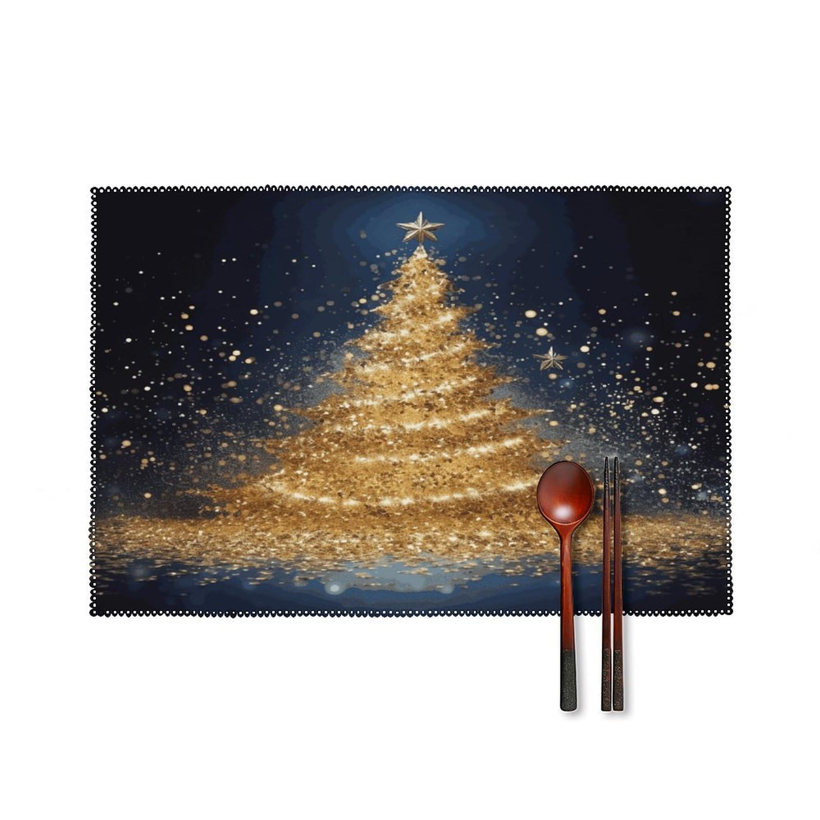 Fekiloot Style Golden Glitter Christmas Tree Placemats Set Of 6,Table Mat