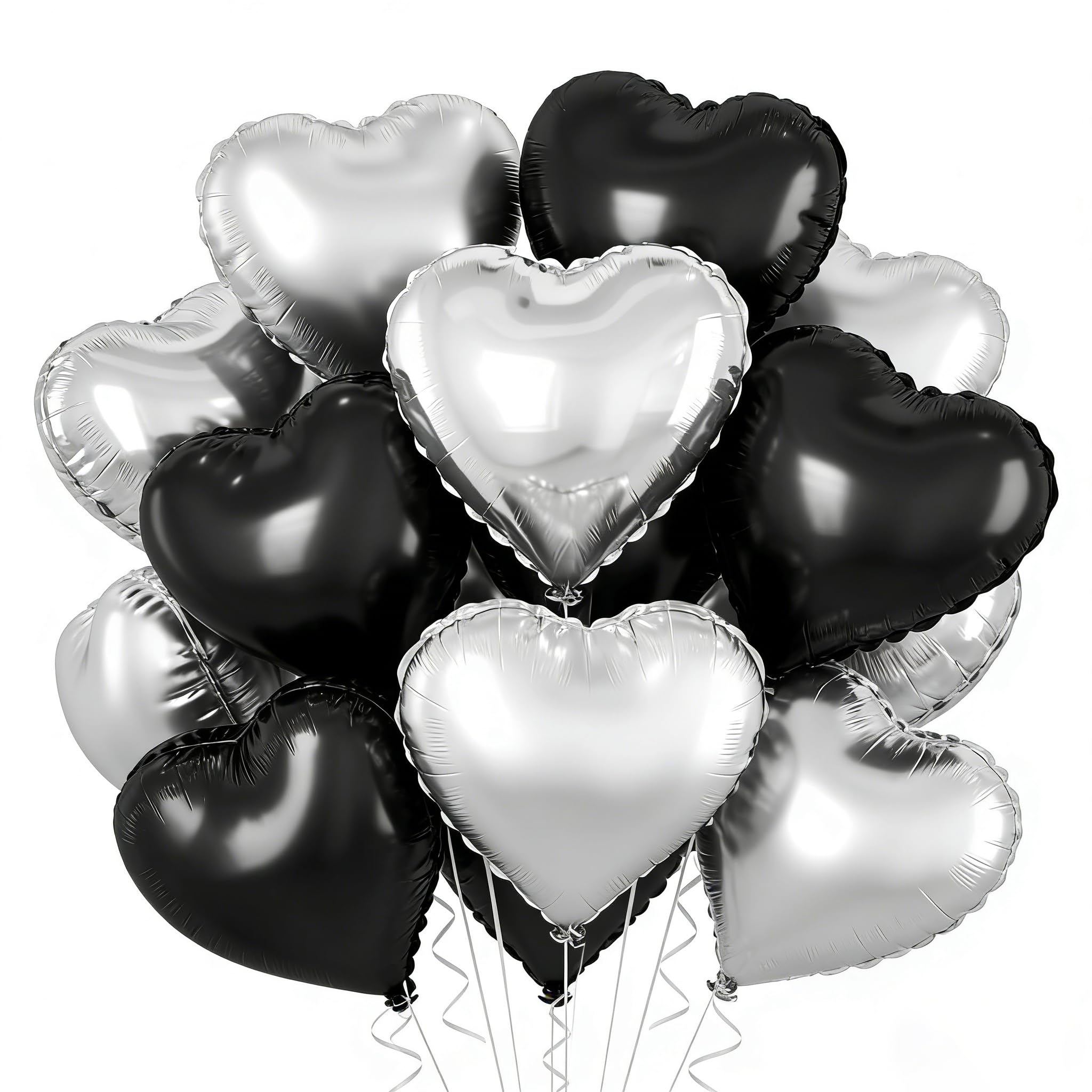 Black Silver Heart Balloons,18 Inch Black Silver Heart Shape Balloons,12PCS Foil Heart Balloon Helium for Birthday Party Bridal Engagement Wedding Anniversary Baby Shower Valentines Decor