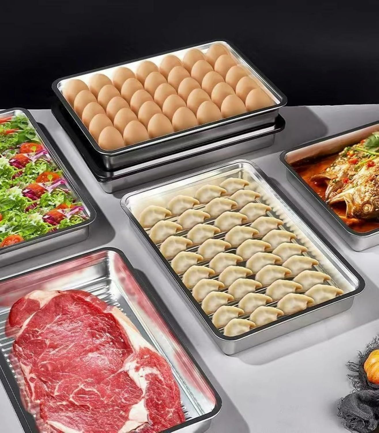 Stainless steel dumpling storage box, tray, fresh-keeping box, refrigerator, freezing special lunch box, 6 pieces