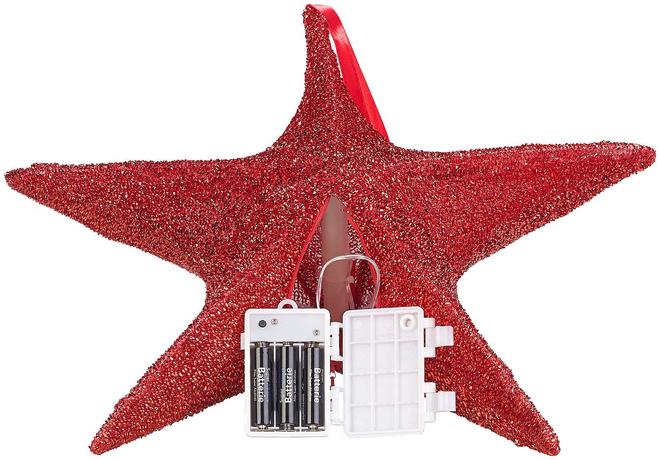 Weihnachtsstern faltbar: 4er-Set Faltbare Weihnachtssterne, LED-Beleuchtung, Glitterrot, Ø 65cm (Kabellose LED, Stern Batterie, Weihnachten)