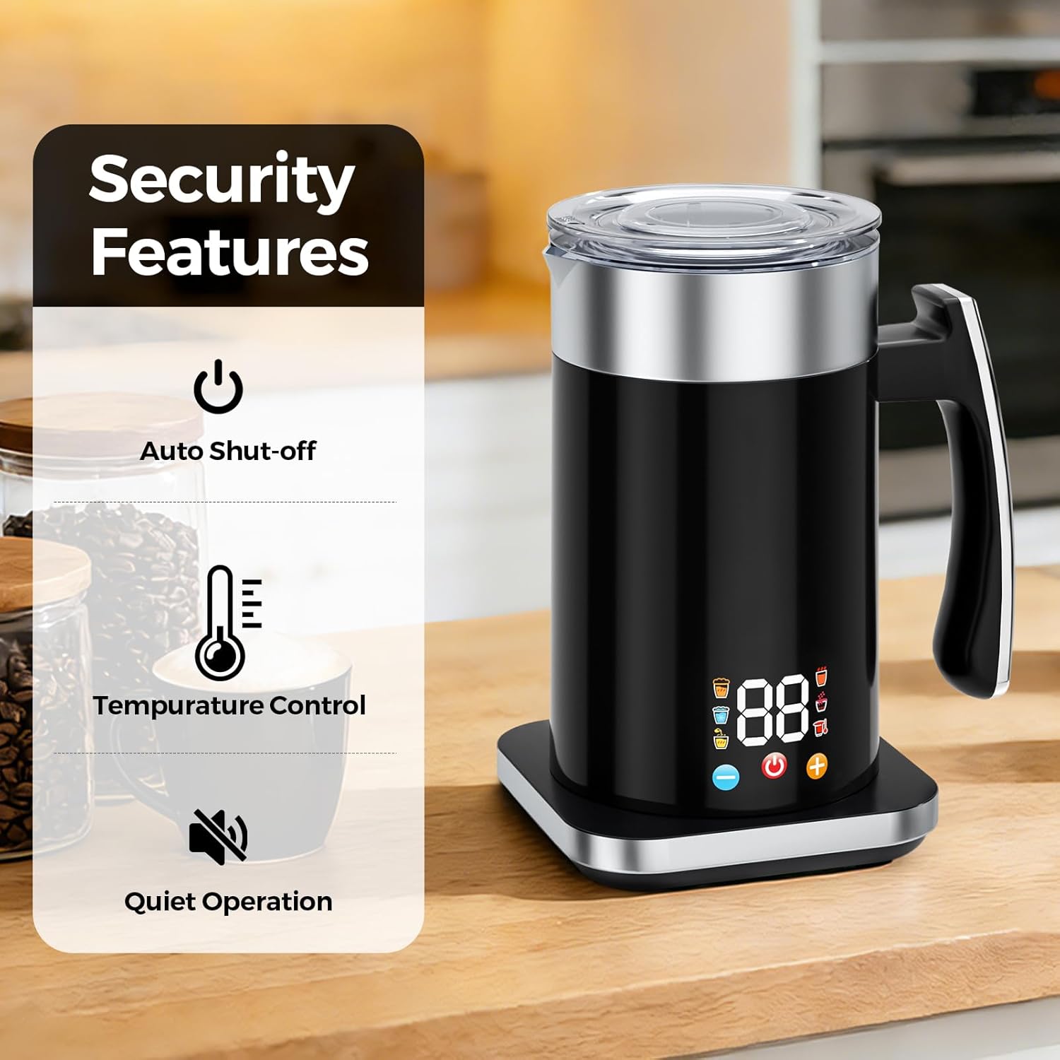 Electric Milk Frother 6 in 1 Milk Foam Machine Hot & Cold Milk Foam, Cappuccinos, Macchiato, Hot Chocolate Milk, Heating Milk, Microfoam, Makes Yogurt Auto Shut-Off Quiet Operation