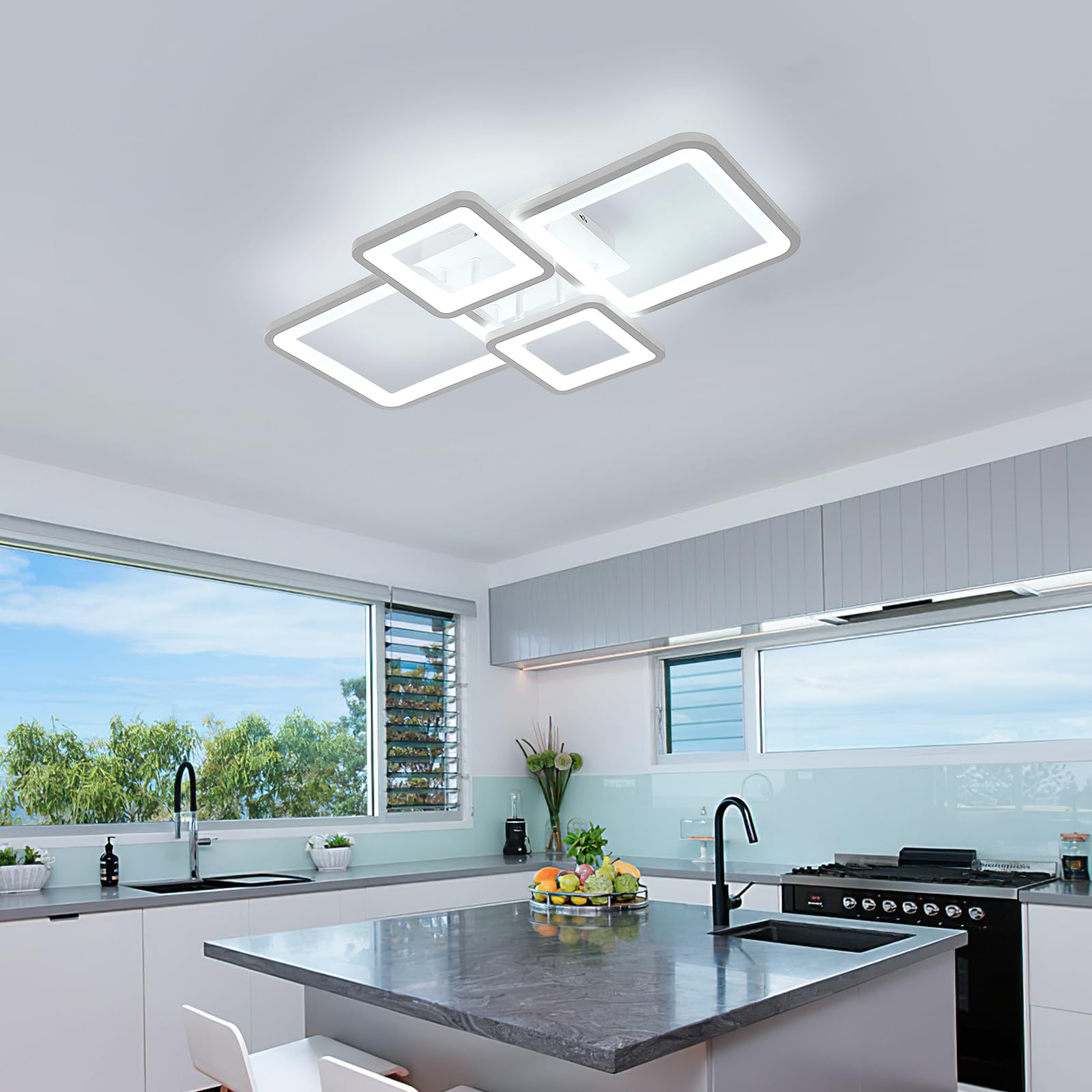 Plafoniera LED Soffitto 62CM, 56W 6300LM Lampada da Soffitto Rettangolo Design, Plafoniera Camera da Letto Bianco per Soggiorno Cucina Camera da Letto Sala da Pranzo, Bianco Freddo 6500K