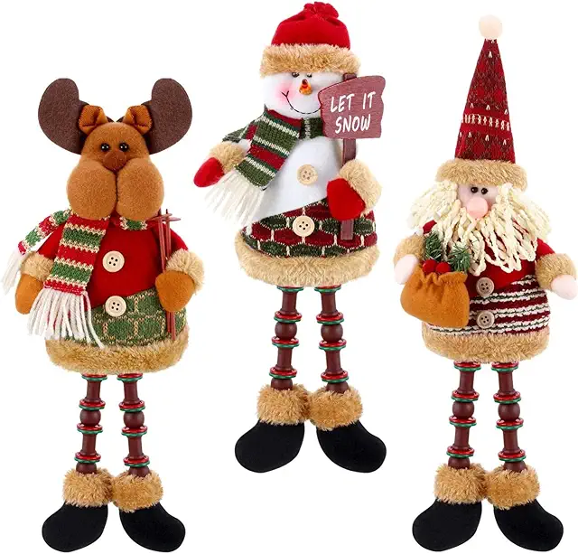 KAHEIGN 3Pcs Christmas Plush Santa Claus Snowman Reindeer Figurines Decor
