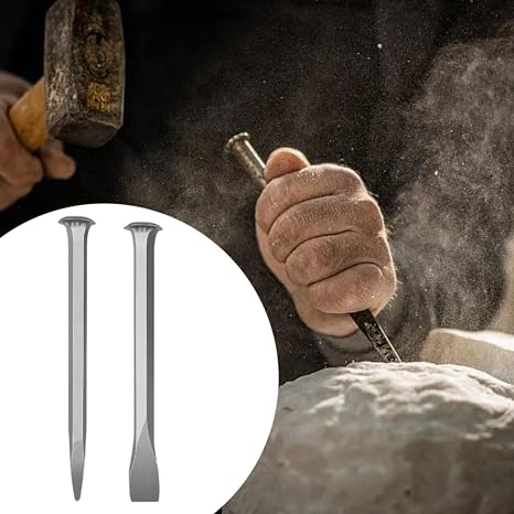 2 Pieces Cement Chisel Concrete Masonry Chisel Hand Chisel Sandblasting Surface Heavy Duty Multipurpose Flat and Pointed, 250mm