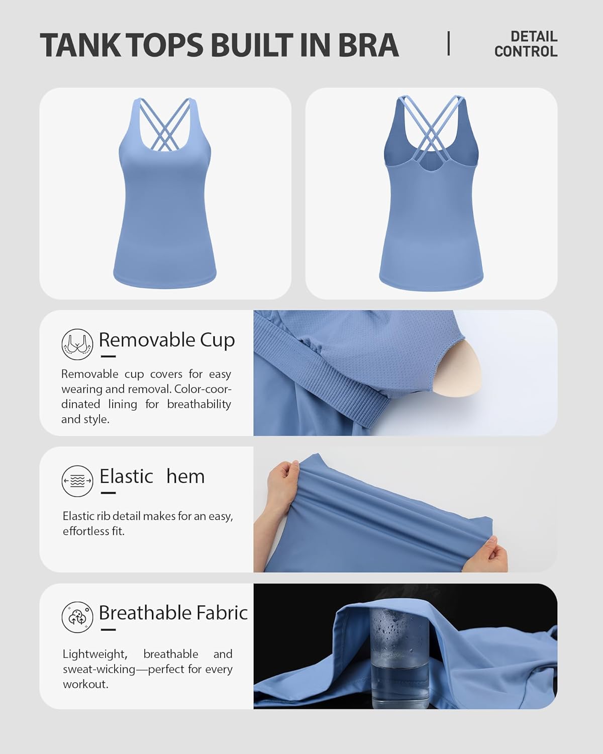 RUNNING GIRL Womens Workout Tank Tops with Built in Bra,Crisscross Back Padded Athletic Compression Shirts Yoga Tops