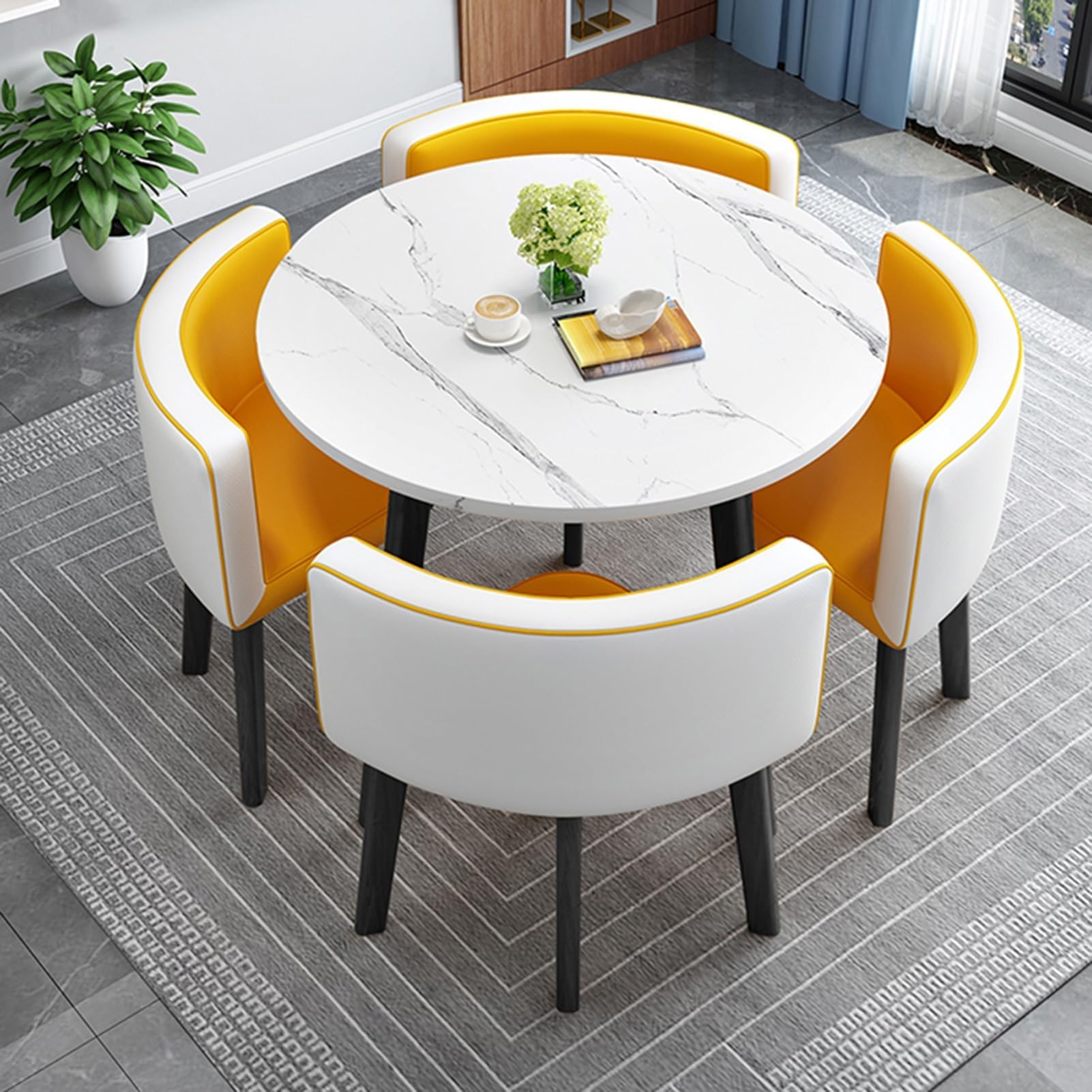 Kitchen Breakfast Bar Table And Chair Set, Dining Round Table Soft Backrest Seat Modern Style Furniture Coffee Kitchen, Space-Saving Furniture Office Conference Tables ( Color : Yellow and white )