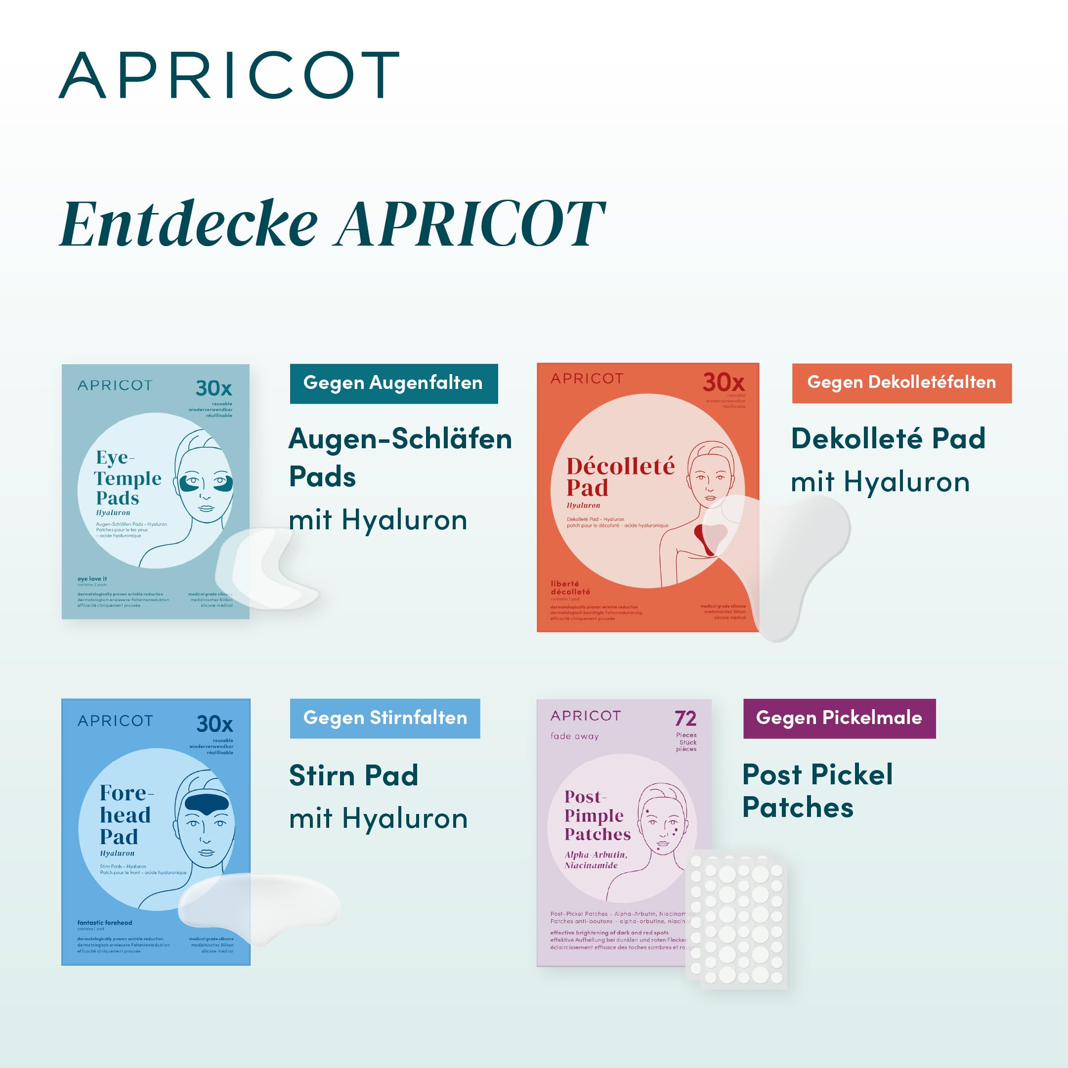 APRICOT Augenpads mit Hyaluron I bis zu 30x verwendbar I Anti-Aging Eye Pads "Me,Myself and Eye" I Mindert Augenfalten I Silikon Pads gegen Falten I Made in Germany