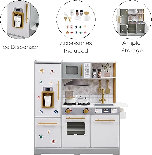 Miniatura 4 de Teamson Kids Little Chef Springfield - Cocina de madera para niños con dispensador de hielo, luces de superficie magnética, sonidos, almacenamiento