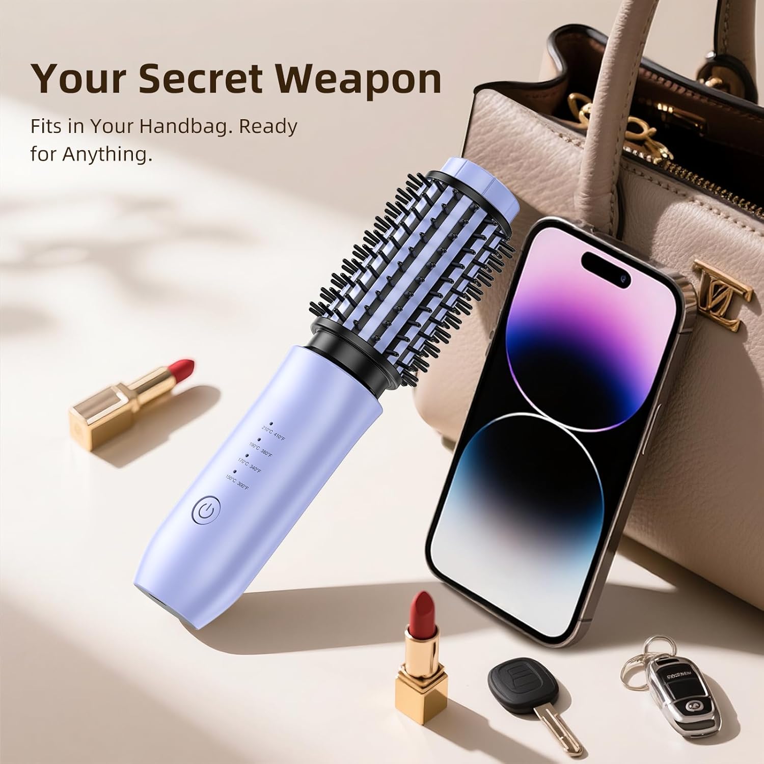 CARESKY® Cordless Curling Iron Brush, 1.5 Inch Mini Travel Hair Curler with 200 Million Negative Ions, Portable Heated Round Straightener Brush Rechargeable for Curl, Touch-Up, De-Frizz, Styling - Image 2