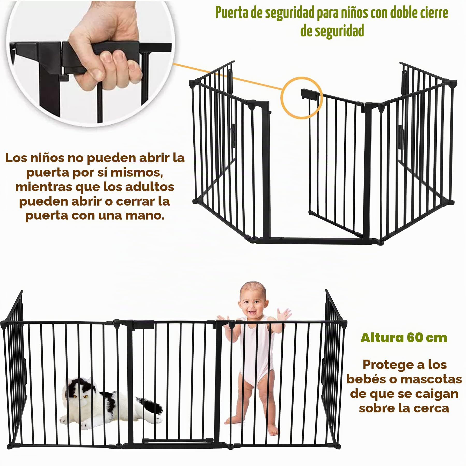 Froadp 75x60cm Parrilla Protectora para Chimenea Barrera con Puerta 5pcs Corral Plegable para Cachorros Valla para Niños 300cm Barreras Metálica Protección de Seguridad para Puertas y Escaleras