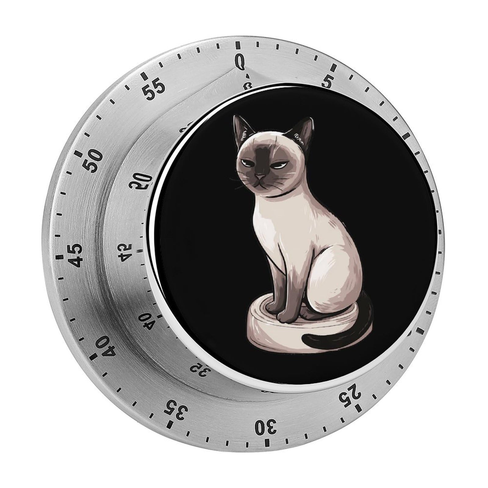 Grumpy Siamese Cat Mechanical Timer with Alarm for Kitchen Cooking Productivity Stainless Steel Timers
