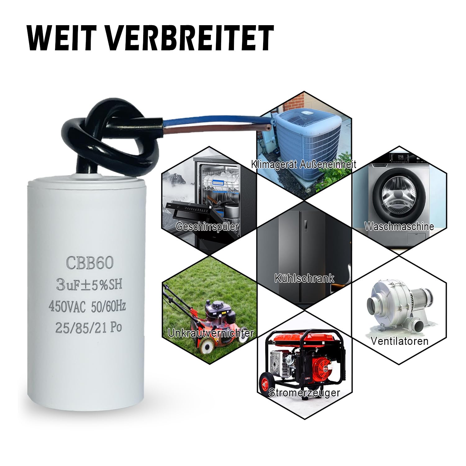 Condensatore di avviamento motore 450V 25UF, condensatore elettrolitico non polarità, per condizionatore d'aria e motore per apparecchiature industriali