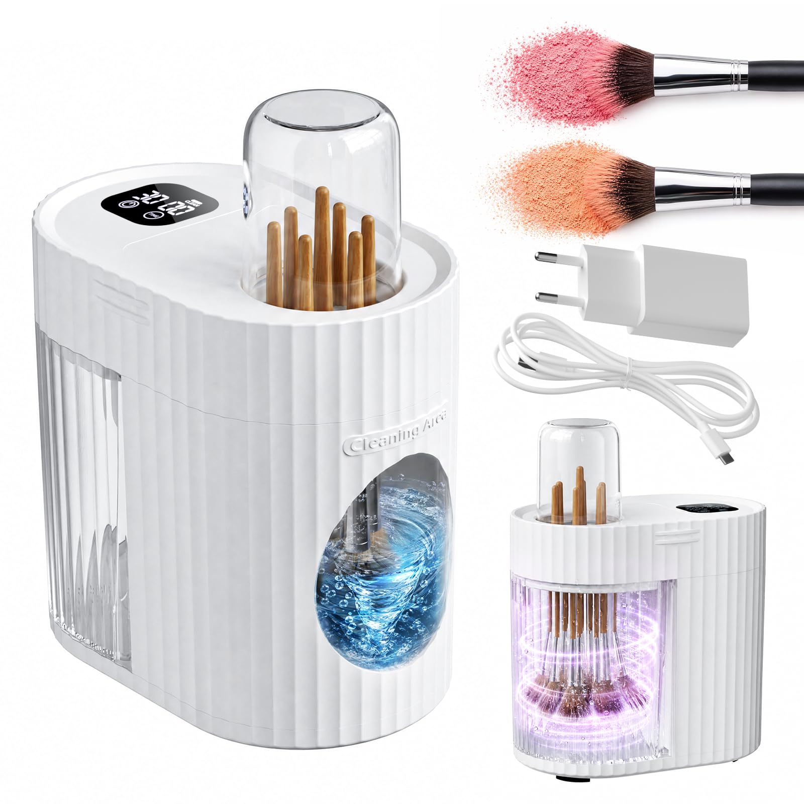 3 en 1 Nettoyeur & Sècheur Pinceaux de Maquillage électrique, Appareil de Nettoyage en Profondeur Automatique avec Connexion USB, Rapides et Portables pour Plupart des Tailles de Pinceaux