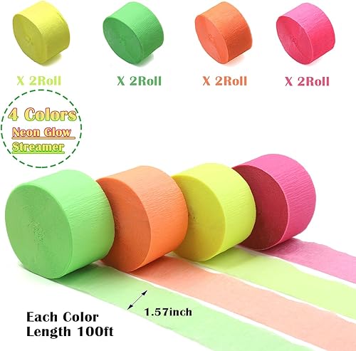 Miniatura 29 de Serpentinas de papel crepé de 600 pies que brillan en los rayos UV, decoraciones de neón que brillan en la oscuridad, luz negra, reactivo