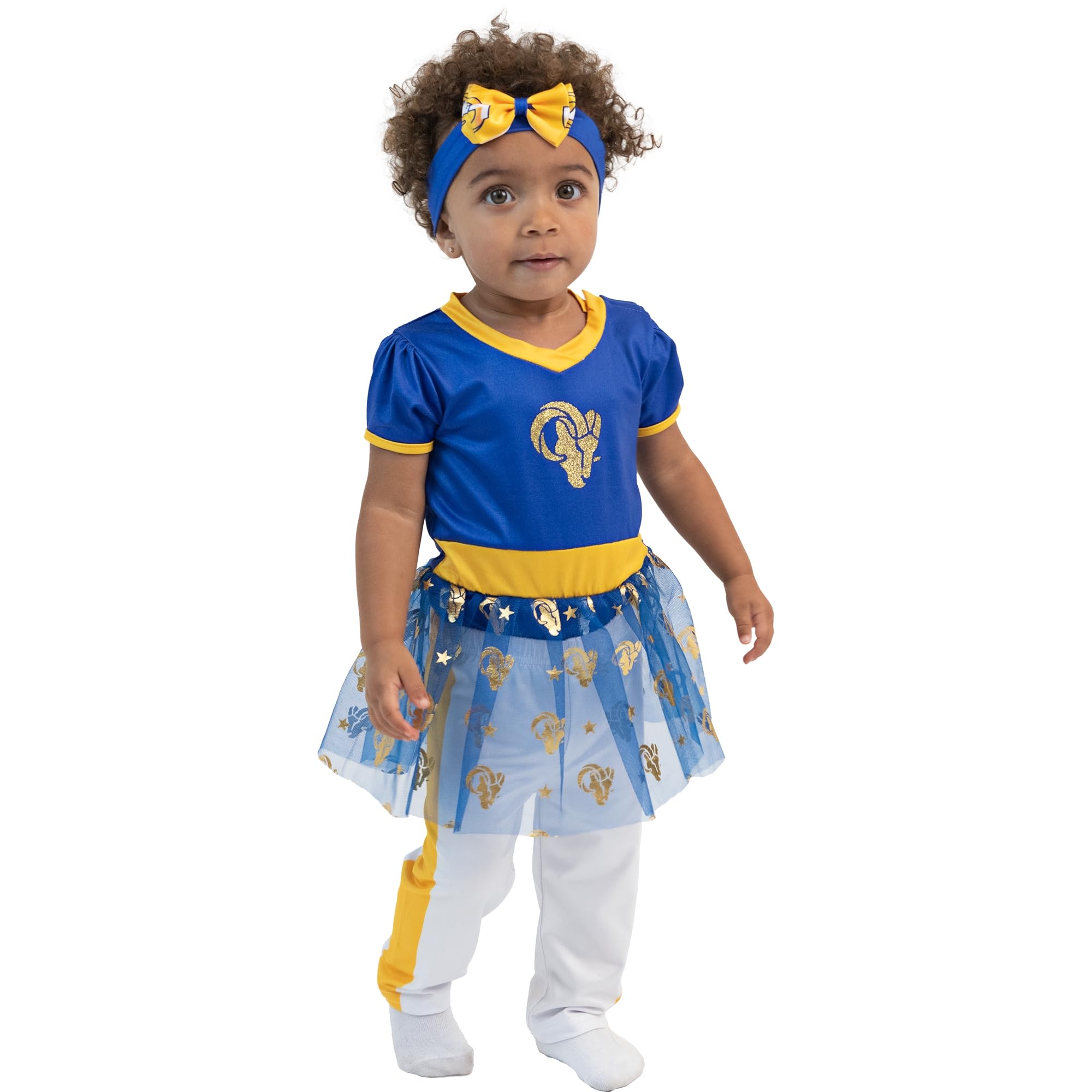 MODERN HERO NFL Officially Licensed One-piece Bodysuit with Mesh Skirt, Leggings and Matching Headband (24 Months, Los Angeles Rams)