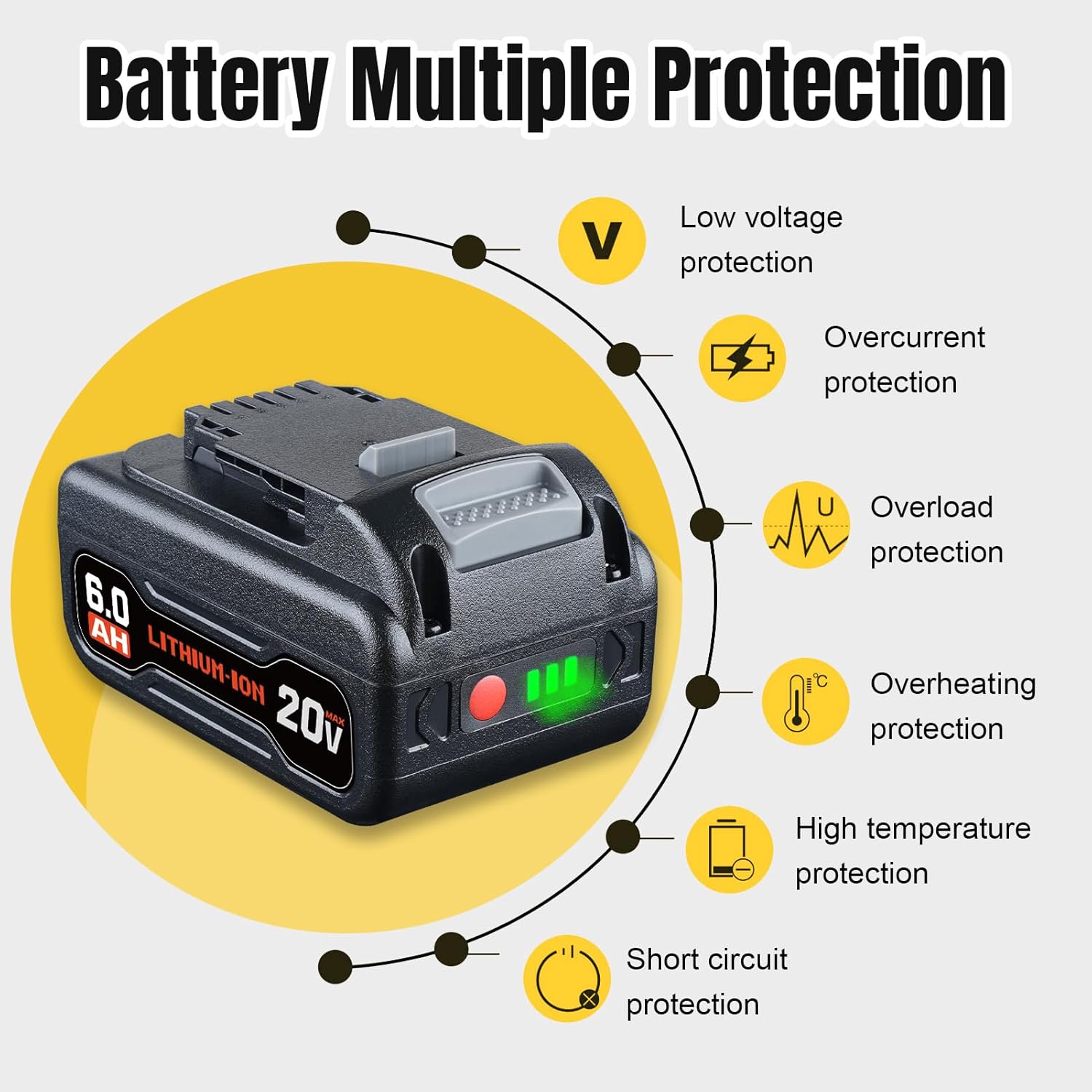2Pack DCB200 6.0Ah Replacement for Dewalt 20V Max Battery Compatible with Dewalt Battery DCB200 DCB201 DCB203 DCB204