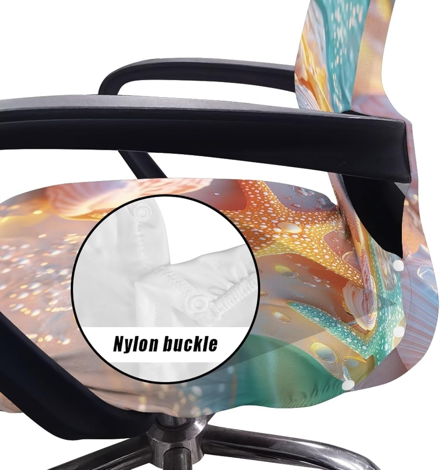 Beach Starfish Computer Office Chair Covers Stretchable High Back Gaming Chair Cover with Elastic Bottom Universal Desk Rotating Chair Slipcovers for Home Office Chairs Decor -L