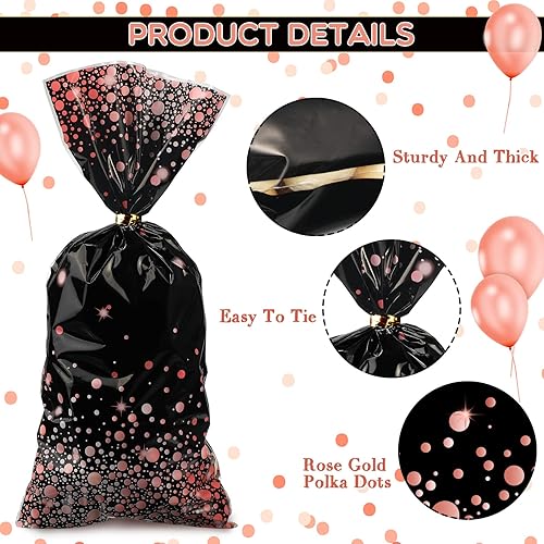 Miniatura 10 de 100 bolsas de plástico para fiestas, bolsas de regalo de celofán con 100 lazos dorados para Navidad, cumpleaños, jubilación, cóctel, boda, fiesta,