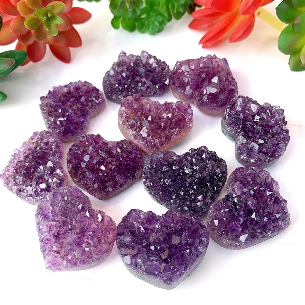 Racimo de geoda de amatista en forma de corazón de Uruguay en bruto de 3-4cm, racimos de cristales naturales for decoración del hogar