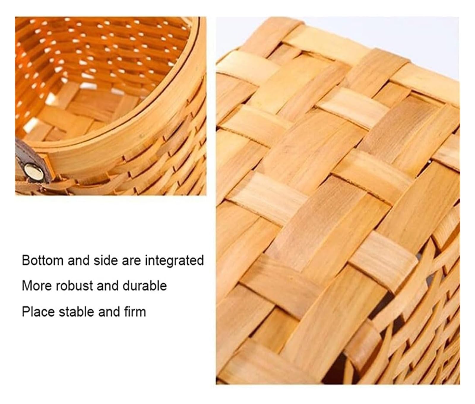 KanDuo Cestino da Picnic in Legno Intrecciato con Manico in Pelle – Cesto portaoggetti in Vimini e Paglia for Campeggio, pranzi all'aperto e Picnic(24 * 19CM)