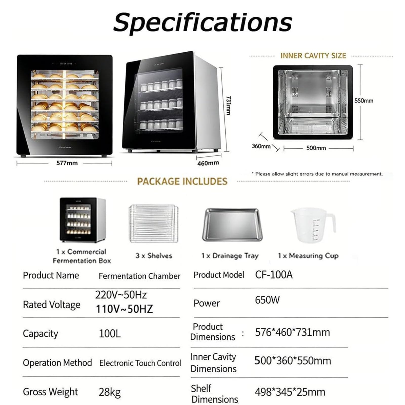 Professioneller Brotgärschrank 100l,Teiggärbox,Digitalanzeige, Automatischer Schutz,20-50℃ & 60-90% Rh Regelung,Für Sauerteig, Pizzateig,Reiswein