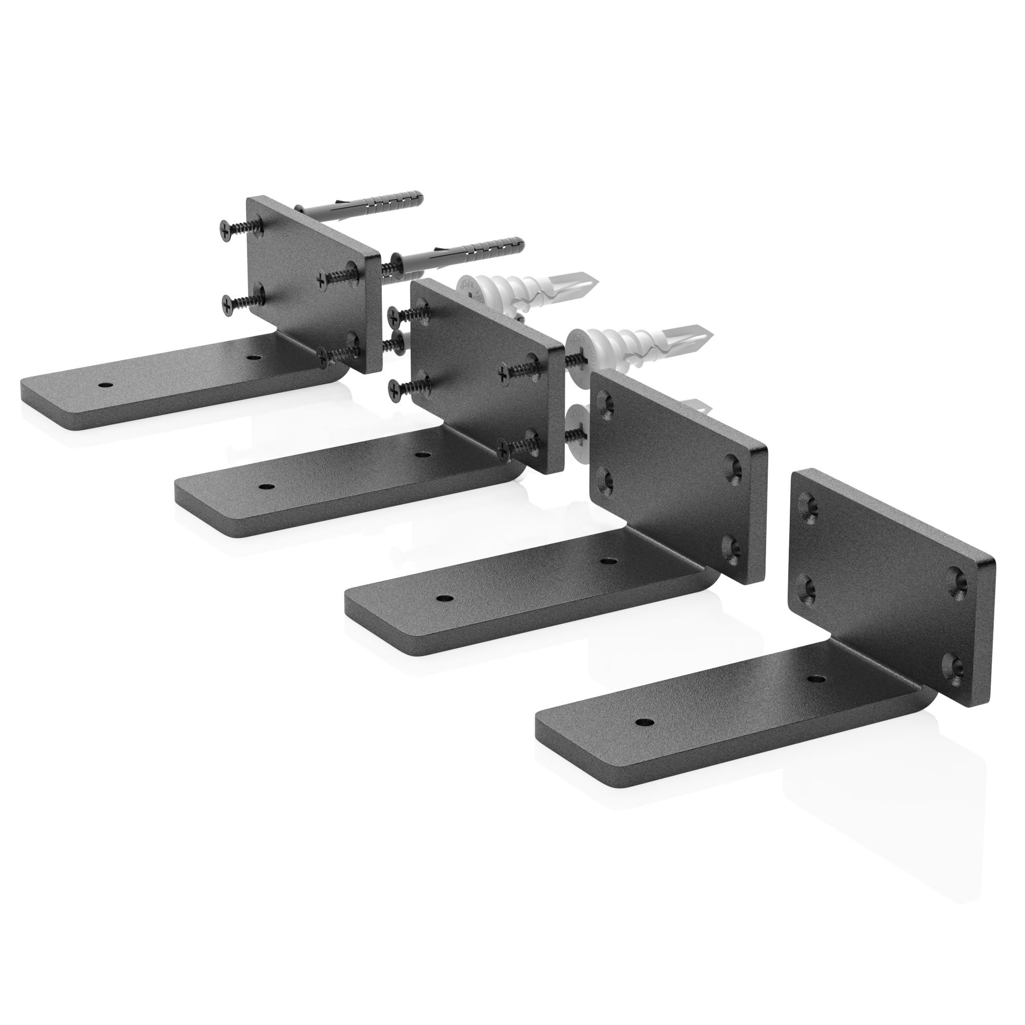 Heavy Duty Shelf Brackets 4 inch (1/5") Thick, 4 Pack Floating Hidden Shelf Brackets, Rustic Industrial Shelf Brackets with Modern Iron Finish