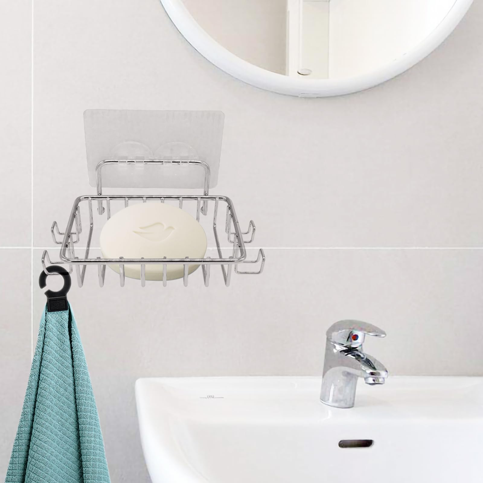 Porte-Savon Mural Autocollant - 4 Pièces Avec Crochet Pour Douche Et Cuisine | Support Savon Drainant Noir Et Blanc