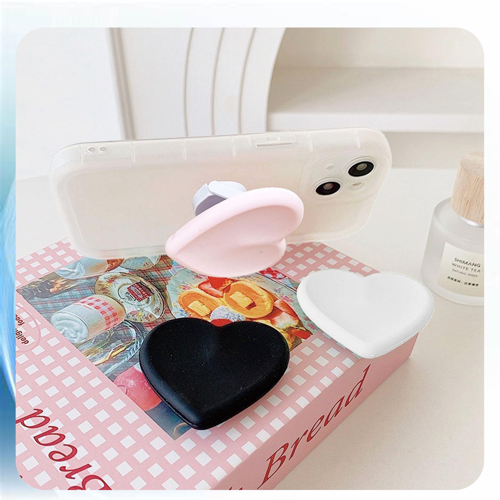 2PCS Heart-Shaped Silicone Mobile Phone Grip Stand, Collapsible Cellphone Finger Grip Holder for Smartphone Tablet Cell Phone Accessory Compatible phone case (Pink) — view 3