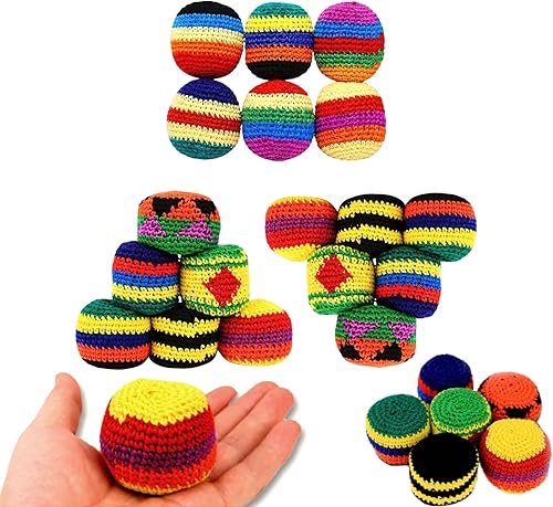 lopmou Knitted Hacky Bag Set, Hand Made Knitted Footbag Sack, Assorted Foot Bag 