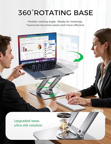 Miniatura 2 de MAGIC JOHN Soporte ajustable para laptop para escritorio, soporte elevador plegable giratorio de 360, diseño ergonómico, soporte para computadora