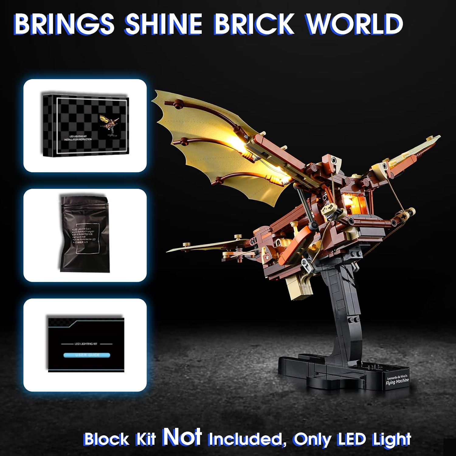 Vaodest LED Light for Lego 10363 Leonardo da Vinci's Flying Machine Set,Design and Configuration Compatible with Model 10363(LED Light Only, Not Building Block Kit)