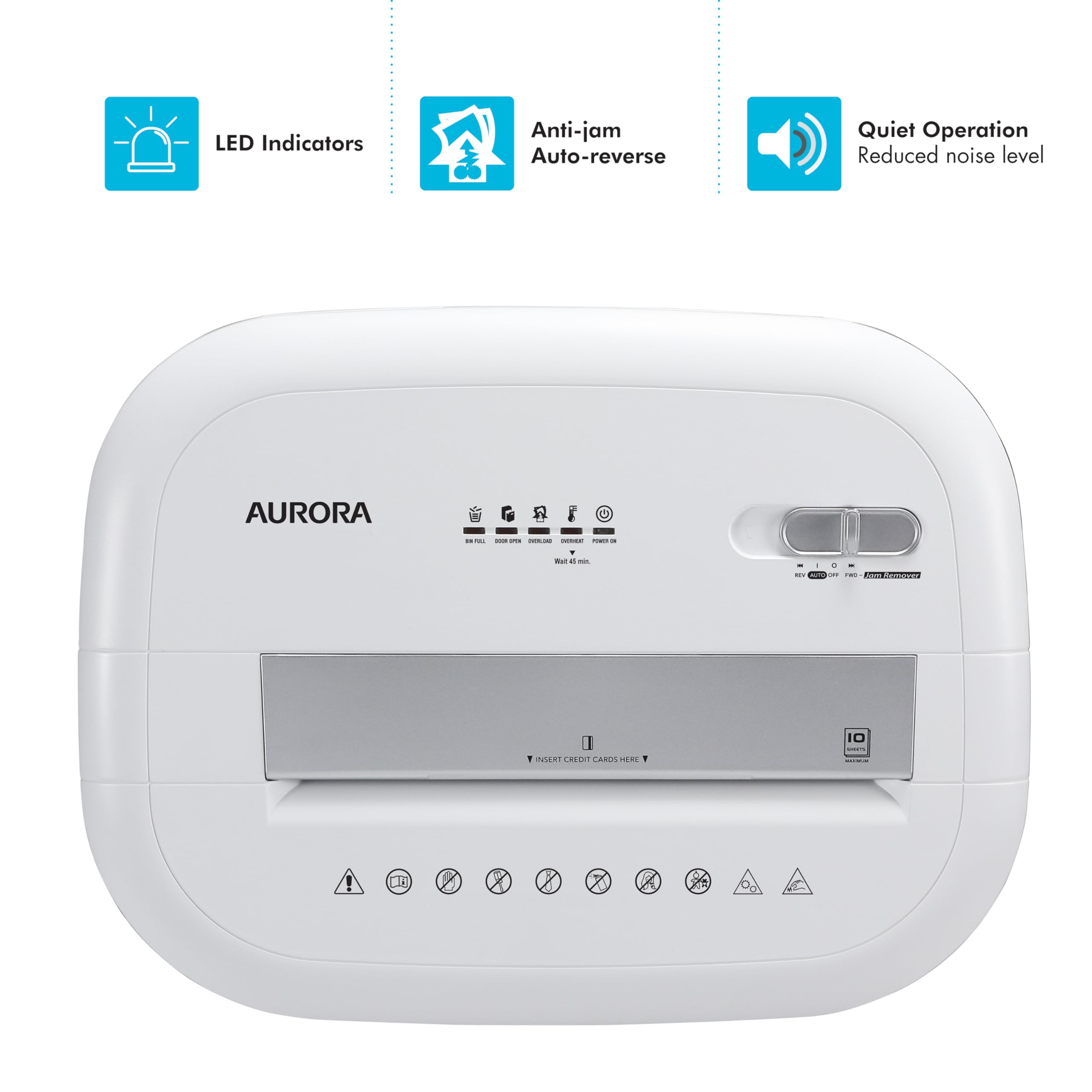 Aurora Trituradora de Papel microcortado de Alta Seguridad de 10 Hojas y Tarjetas de crédito con Cesta extraíble de 6 galones/Tiempo de Funcionamiento de 60 Minutos/Nivel de Seguridad P-5