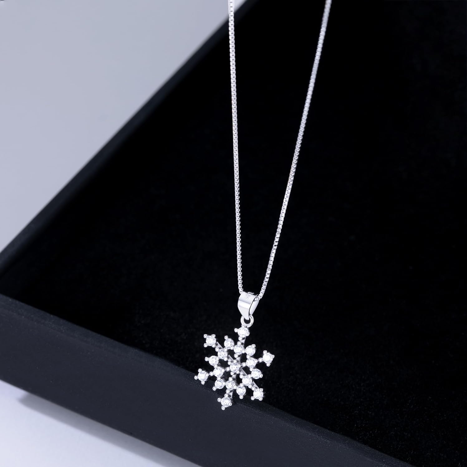 Reffeer Solid 925 Sterling Silver Snowflake Necklace Chain for Women Girls CZ Snowflake Pendant Necklace Choker - Image 4
