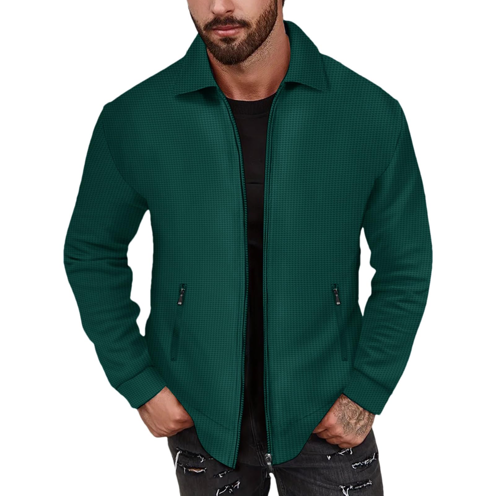 Hombre Chándales Waffle Manga Larga Cremallera Completa Chaqueta & Pantalón Juego de 2 Piezas para Casual Deporte Trabajo