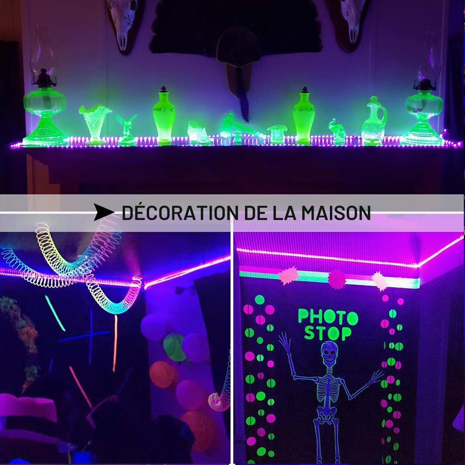 12V Ruban LED Ultraviolet 10M pour Lumière Noire,Lampe Violet, Bande Lumineux, Eclairage Ambiance UV pour Couleur Fluo Soirée DJ Helloween Noël Disco
