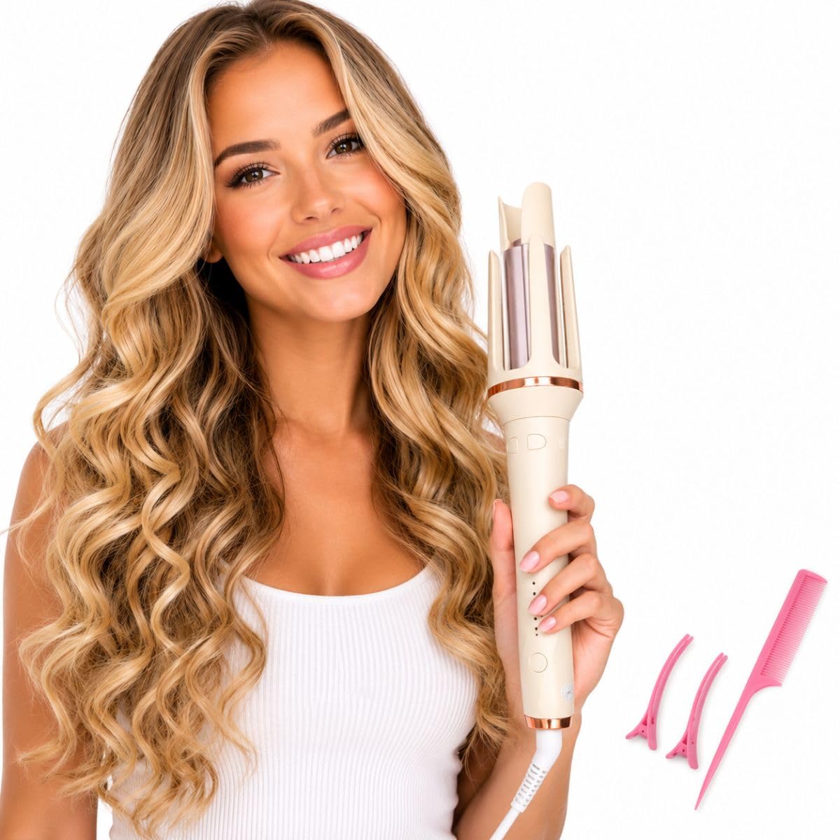 Modelador de Cachos Automático Profissional 32mm Bivolt, Modelador de Cabelo com Rotação