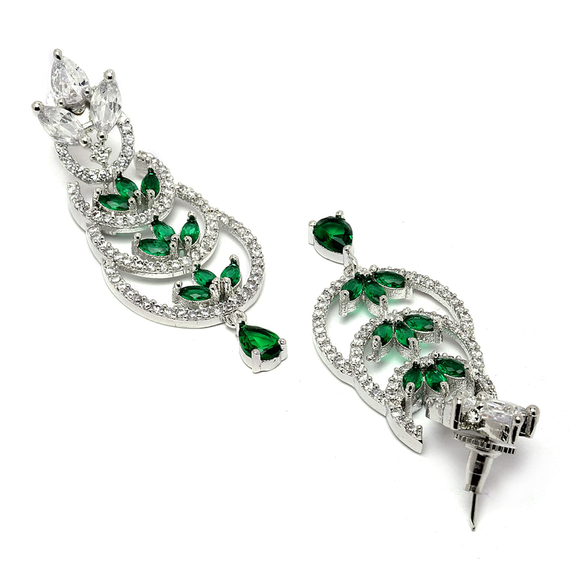 Rhodium-Plated Crescent Drop Earrings with AD