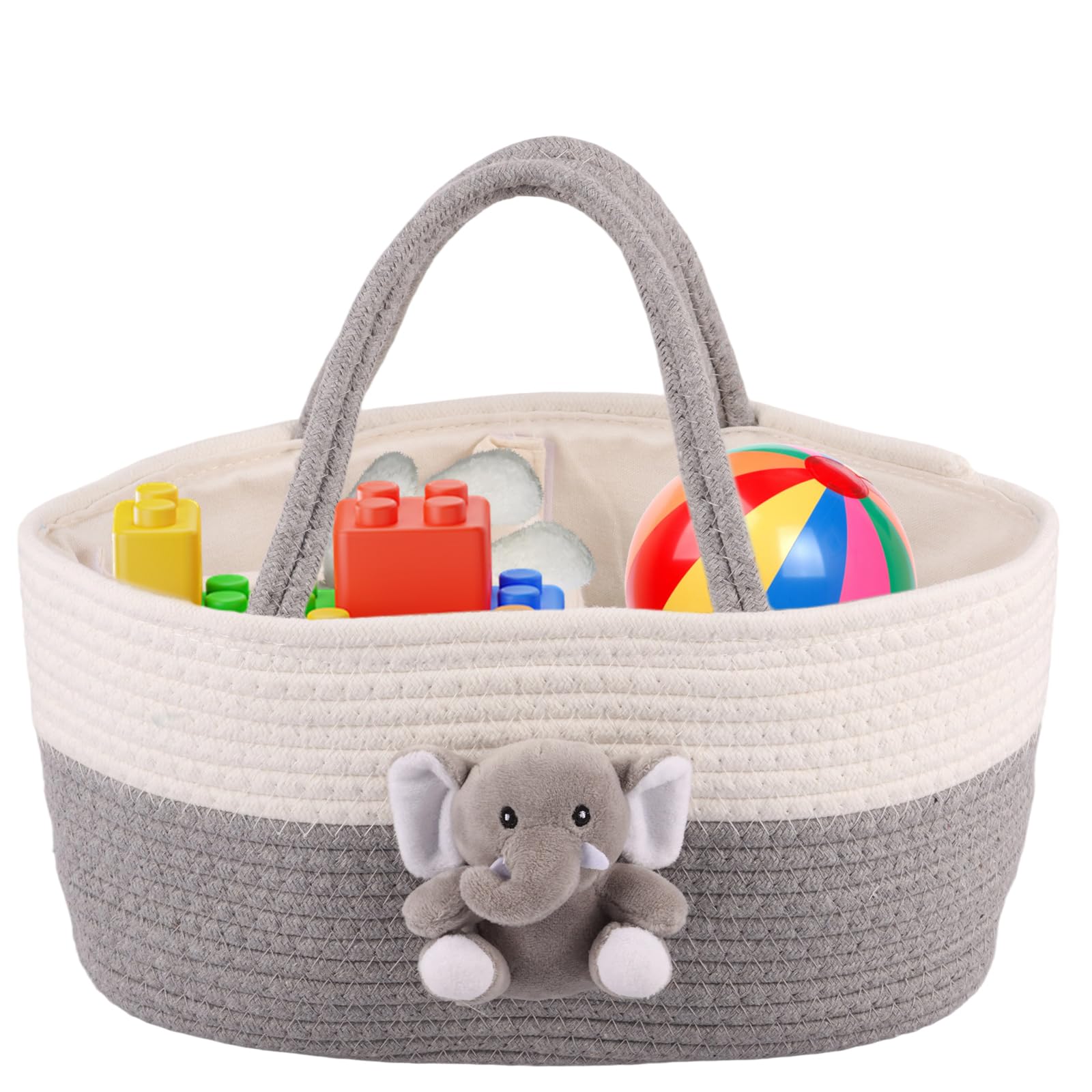 Baby Nappy Caddy Organiser Soft Cotton Rope Baby Caddy Organizer with Sturdy Handle Portable Nursery Storage Basket Diaper Changing Bag with Compartments for Babies Shower Gifts Newborn Infants(Grey)