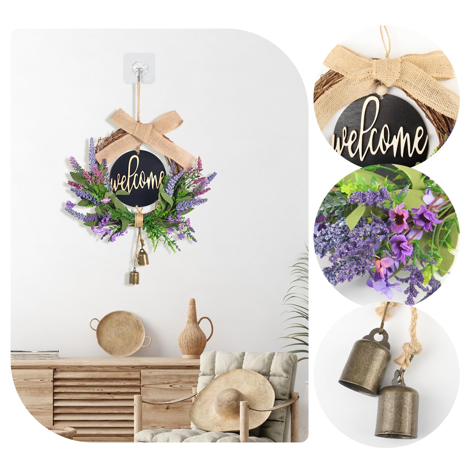 Ghirlanda Primaverile Ghirlanda Porta Ingresso Lavanda Artificiale 45 cm Viola Ghirlanda Primaverile Porta Ingresso Ghirlanda Estate per la Casa Feste porte Matrimoni Stile Country Regalo