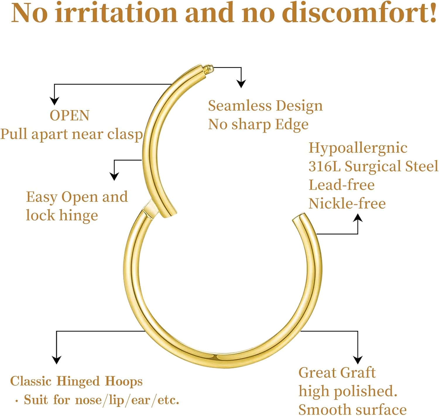 4PCS 316L Surgical Steel Septum Nose Rings Piercings for Women Men Helix Piercing Jewelry Conch Hypoallergenic Dainty Hoop Earring Pack - Image 2