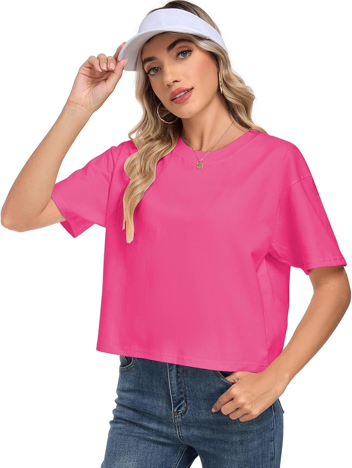Women's Short Sleeve Crop Tops Cotton T Shirts Crew Neck Summer Clothes Casual Loose Solid Tees - Image 5
