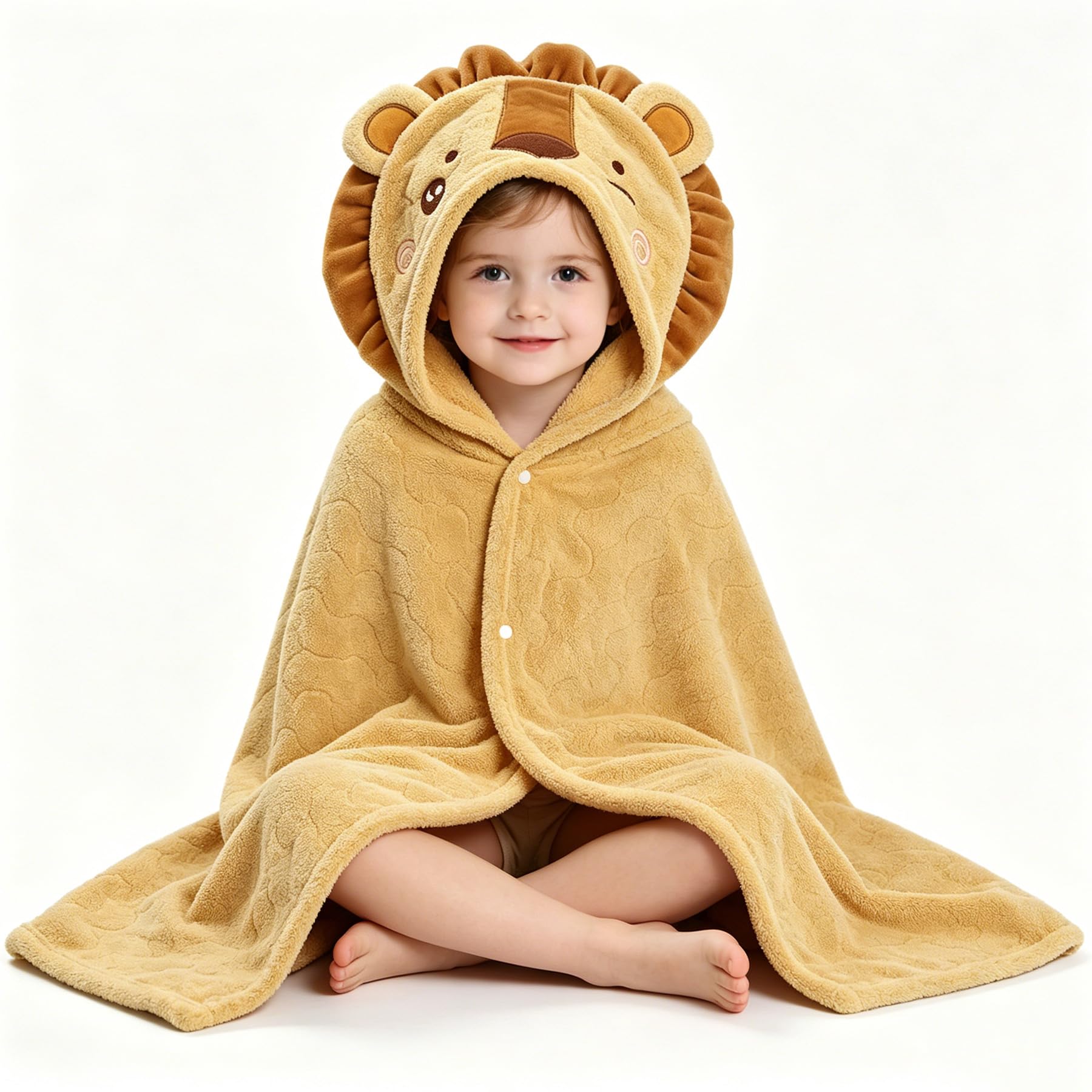 Hilmocho Baby Hooded Bath Towel Infant Toddler Swaddle Wrap Blanket Soft Warm Coral Velvet Absorbent Swimming Shower Towel (Yellow Lion)
