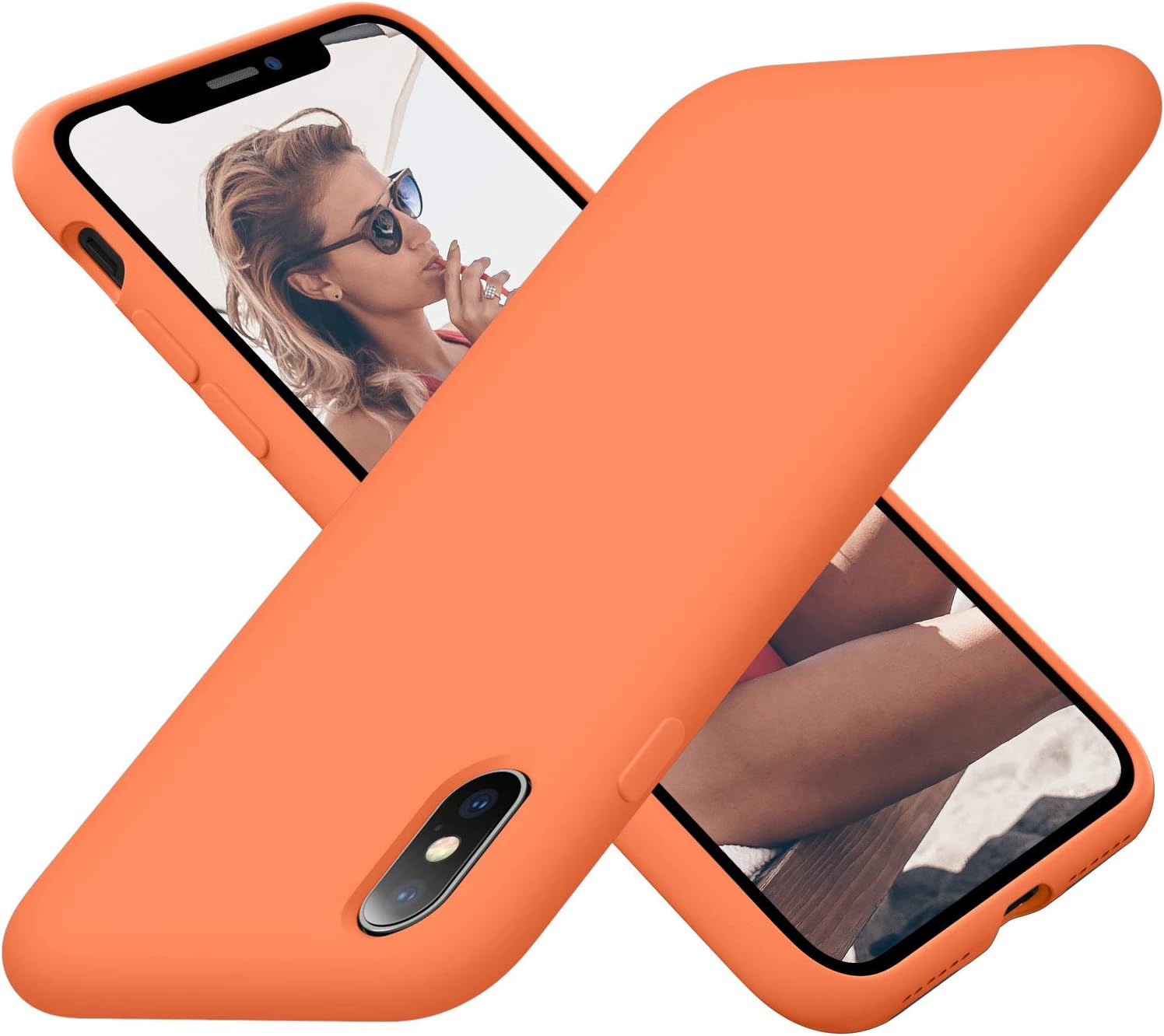 Cordking Phone Case iPhone X, iPhone Xs Case, Silicone Ultra Slim Shockproof Phone Case with [Soft Anti-Scratch Microfiber Lining], 5.8 inch, Kumquat