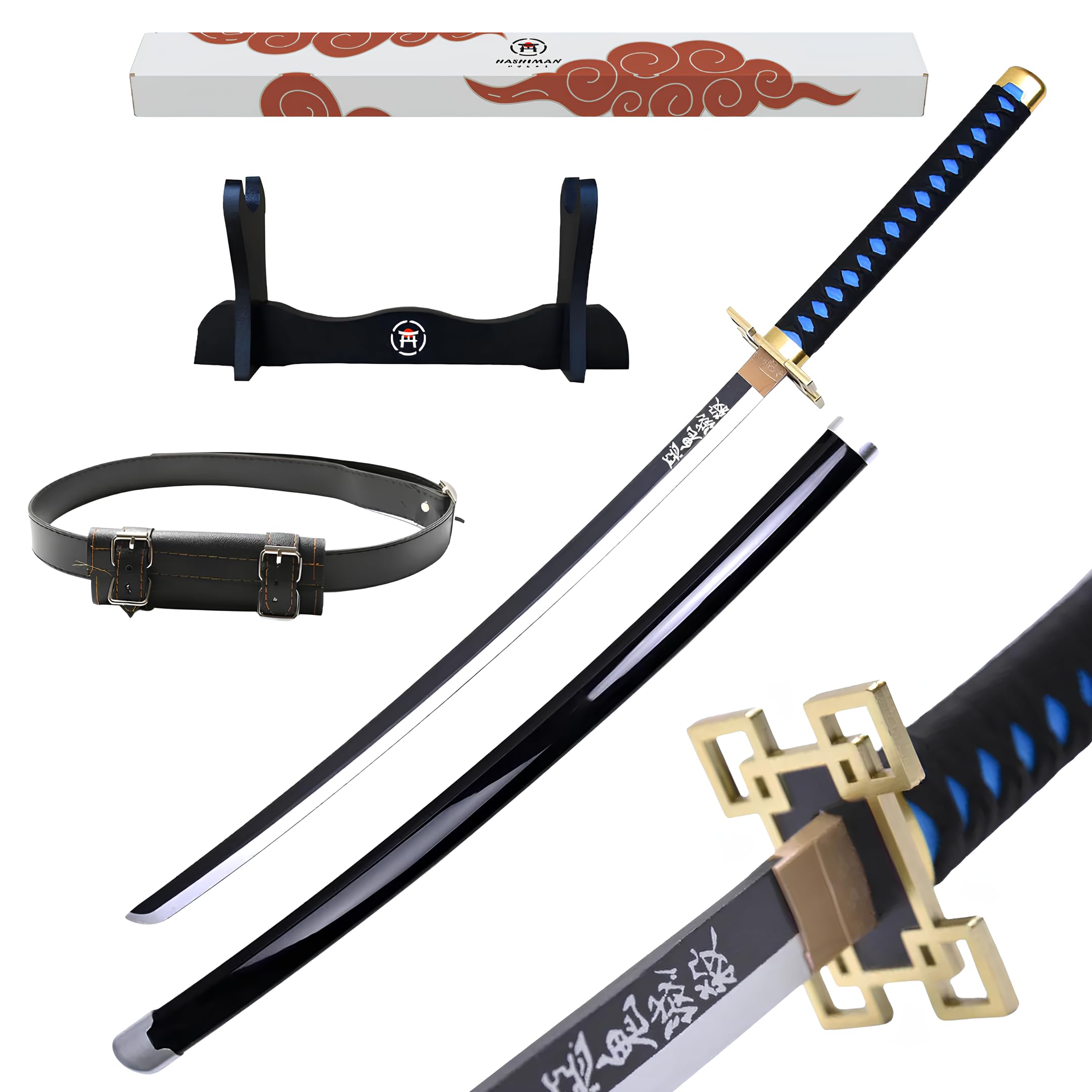 Hashiman - Katana Demon Replica Manga Sword Wood Sword Wood Belt - Japanese Catana Cosplay Decoration Toy Children Adults - Fancy Dress Game Deco