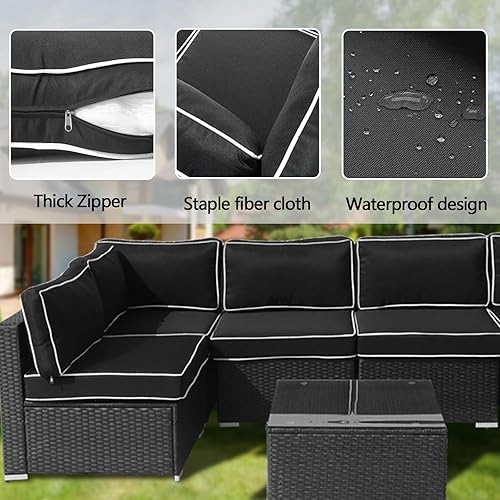 Miniatura 89 de Juego de 14 fundas de cojín de repuesto para patio al aire libre, a prueba de salpicaduras, con cremalleras, solo funda protectora para muebles