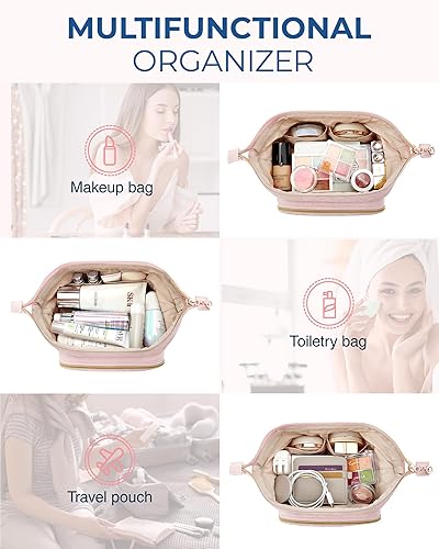 Miniatura 5 de BAGSMART Bolsa de maquillaje de viaje, bolsa de maquillaje acolchada para mujer, bolsa organizadora de maquillaje, bolsa de apertura amplia, bolsa